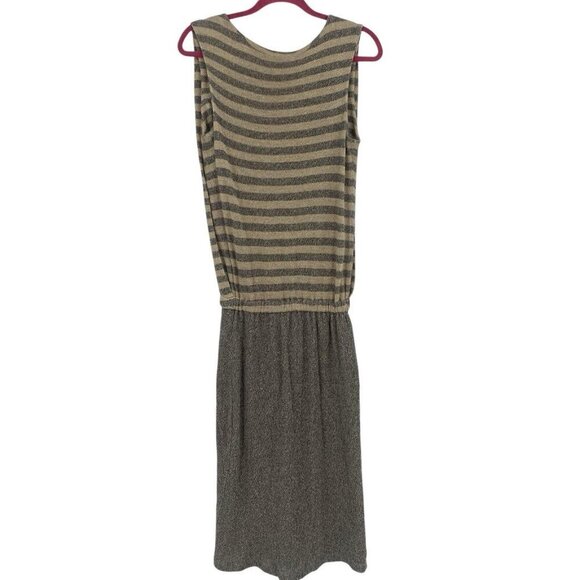 L'agence Size Large Gold Beige Striped Knit Midi Dress Sleeveless Linen Blend - Picture 1 of 13